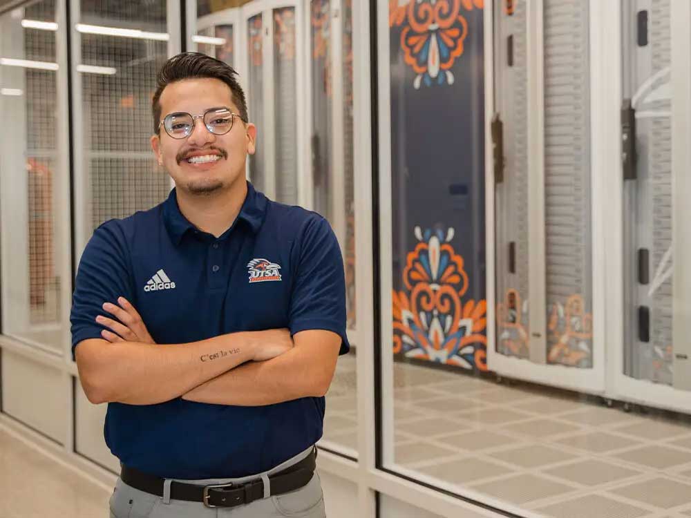 two students in a data center