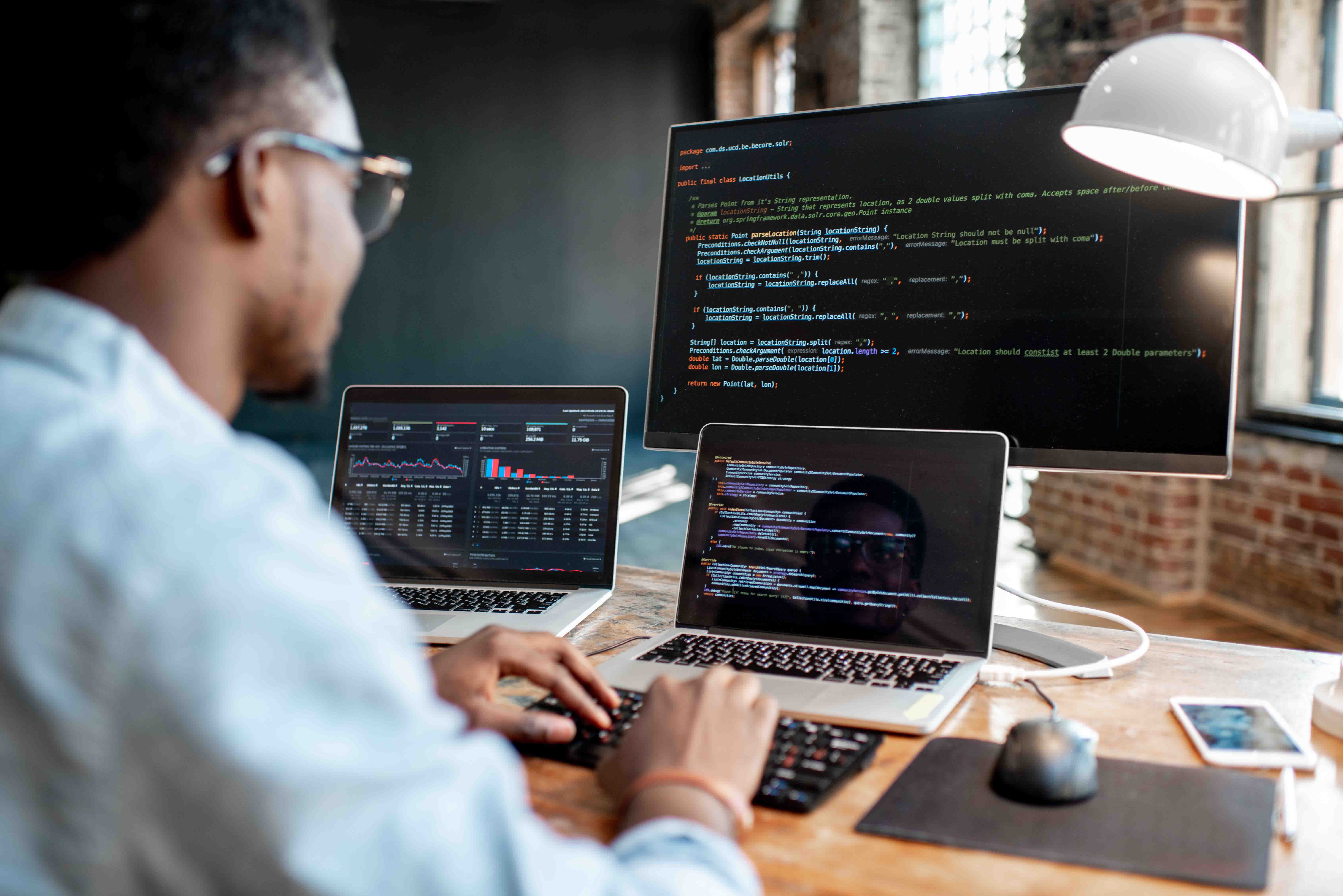 Student on computer coding