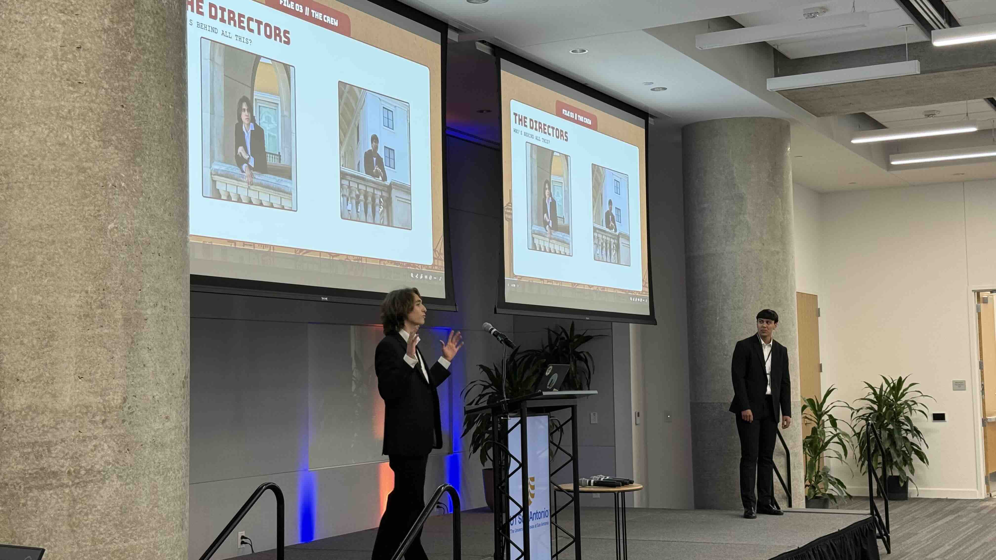 Alekzander Brysch and Cayden Hutcheson during opening ceremonies at RowdyHacks XII.
